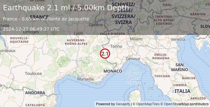 Earthquake FRANCE (2.1 ml) (2024-12-27 06:49:27 UTC)