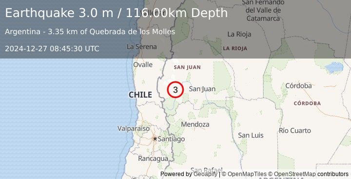 Earthquake SAN JUAN, ARGENTINA (3.0 m) (2024-12-27 08:45:30 UTC)