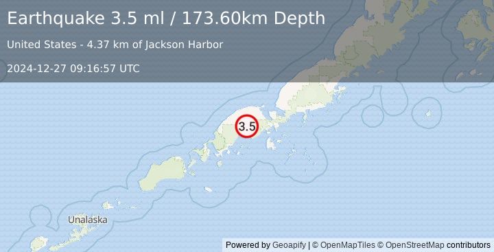 Earthquake ALASKA PENINSULA (3.5 ml) (2024-12-27 09:16:58 UTC)