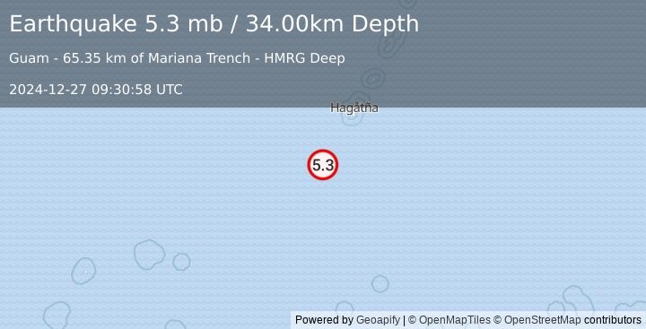 Earthquake GUAM REGION (5.3 mb) (2024-12-27 09:30:55 UTC)