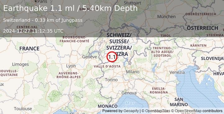 Earthquake SWITZERLAND (1.1 ml) (2024-12-27 11:12:35 UTC)