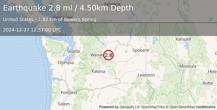 Earthquake WASHINGTON (2.8 ml) (2024-12-27 12:57:00 UTC)