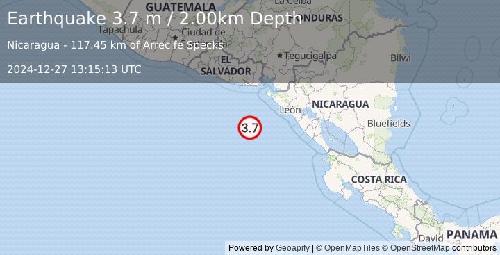 Earthquake OFF COAST OF CENTRAL AMERICA (3.7 m) (2024-12-27 13:15:13 UTC)