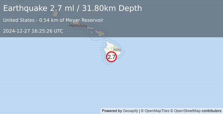 Earthquake ISLAND OF HAWAII, HAWAII (2.7 ml) (2024-12-27 16:25:26 UTC)