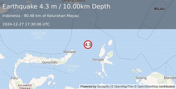 Earthquake MOLUCCA SEA (4.3 m) (2024-12-27 17:30:06 UTC)