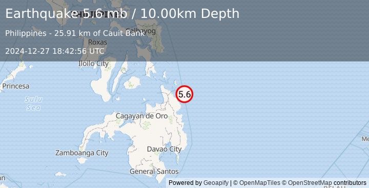 Earthquake MINDANAO, PHILIPPINES (5.5 mw) (2024-12-27 18:42:58 UTC)