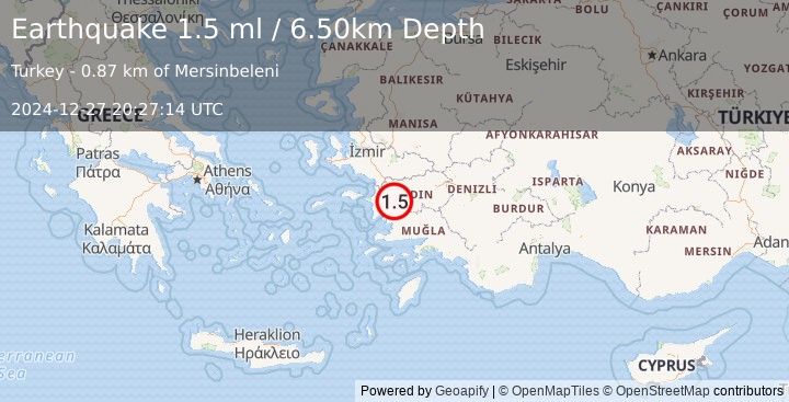 Earthquake WESTERN TURKEY (1.5 ml) (2024-12-27 20:27:14 UTC)