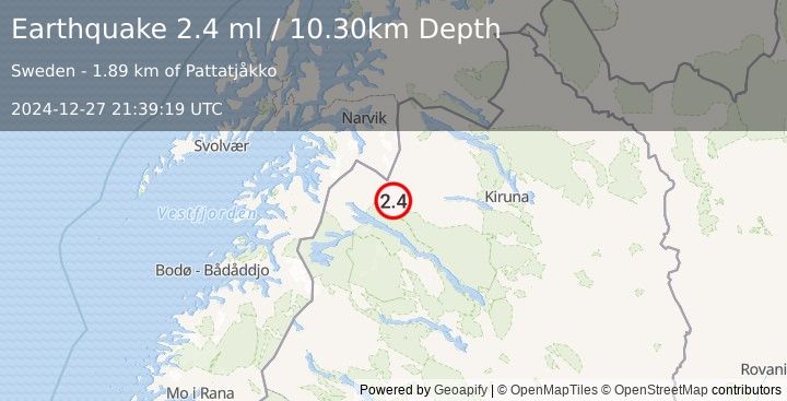 Earthquake SWEDEN (2.4 ml) (2024-12-27 21:39:21 UTC)