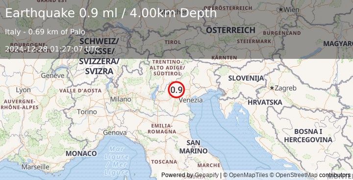 Earthquake NORTHERN ITALY (0.9 ml) (2024-12-28 01:27:07 UTC)