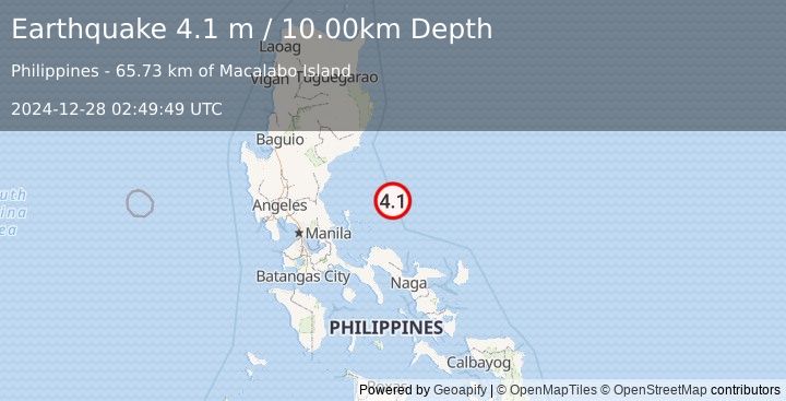 Earthquake PHILIPPINE ISLANDS REGION (4.1 m) (2024-12-28 02:49:49 UTC)