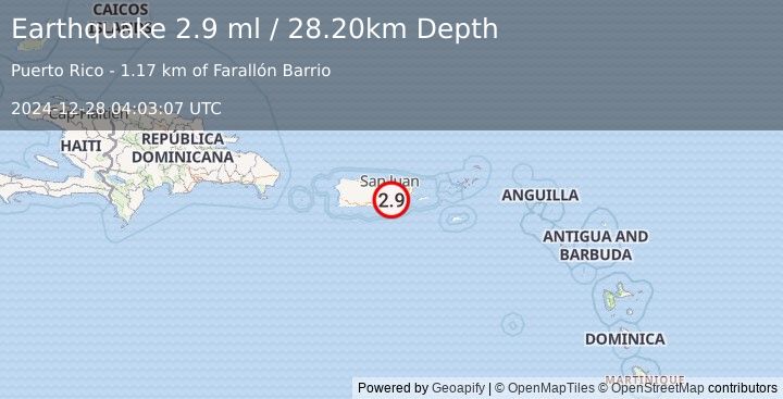 Earthquake PUERTO RICO (2.9 ml) (2024-12-28 04:03:07 UTC)