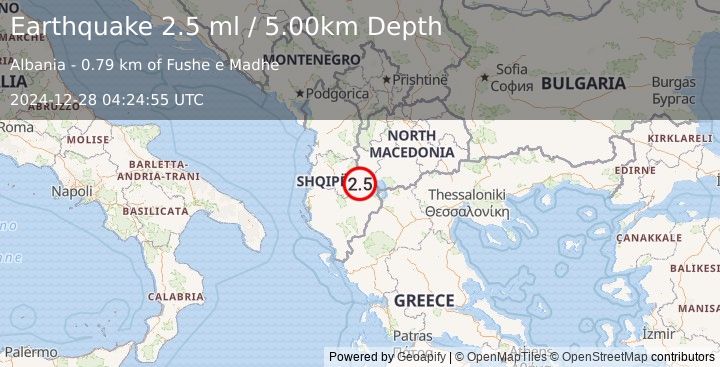 Earthquake ALBANIA (2.5 ml) (2024-12-28 04:24:54 UTC)