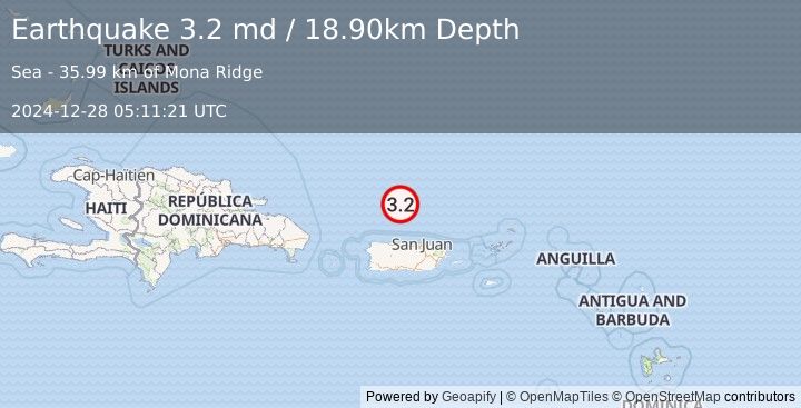 Earthquake PUERTO RICO REGION (3.2 md) (2024-12-28 05:11:21 UTC)