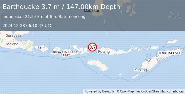 Earthquake FLORES REGION, INDONESIA (3.7 m) (2024-12-28 06:10:47 UTC)