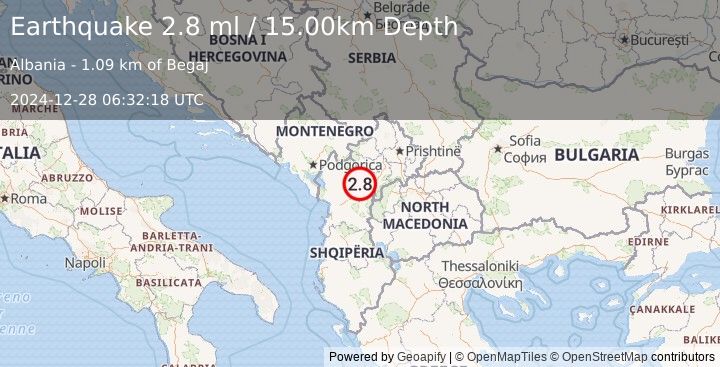 Earthquake ALBANIA (2.8 ml) (2024-12-28 06:32:18 UTC)