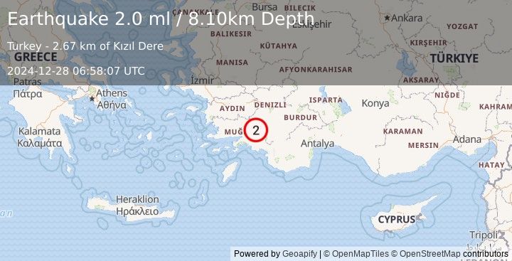 Earthquake WESTERN TURKEY (2.0 ml) (2024-12-28 06:58:07 UTC)