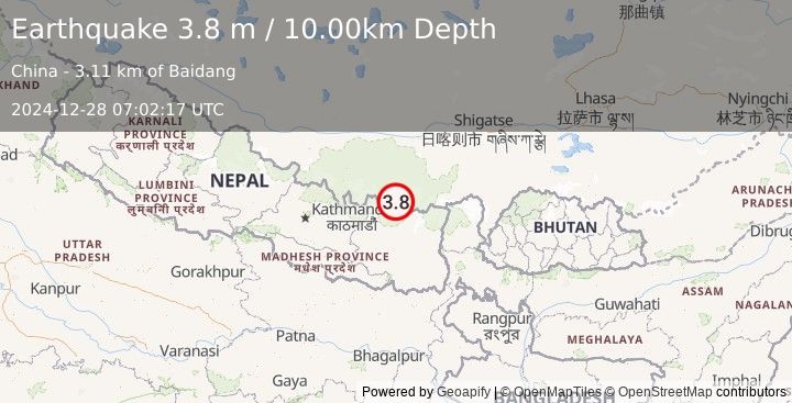 Earthquake WESTERN XIZANG (3.8 m) (2024-12-28 07:02:17 UTC)