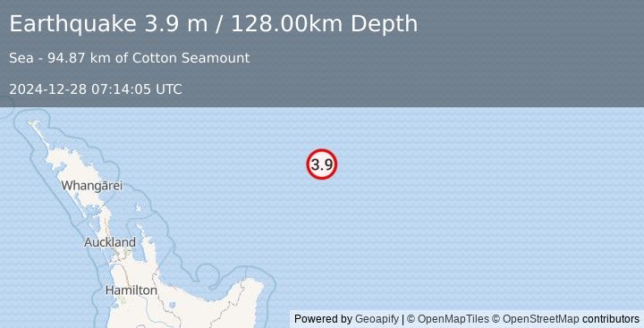 Earthquake OFF E. COAST OF N. ISLAND, N.Z. (3.9 m) (2024-12-28 07:14:05 UTC)