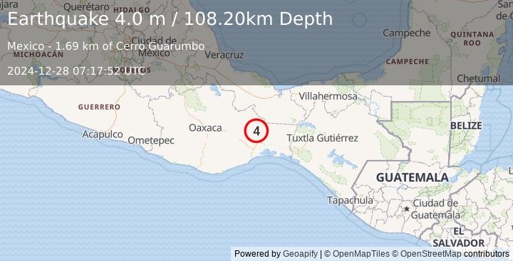 Earthquake OAXACA, MEXICO (4.0 m) (2024-12-28 07:17:52 UTC)