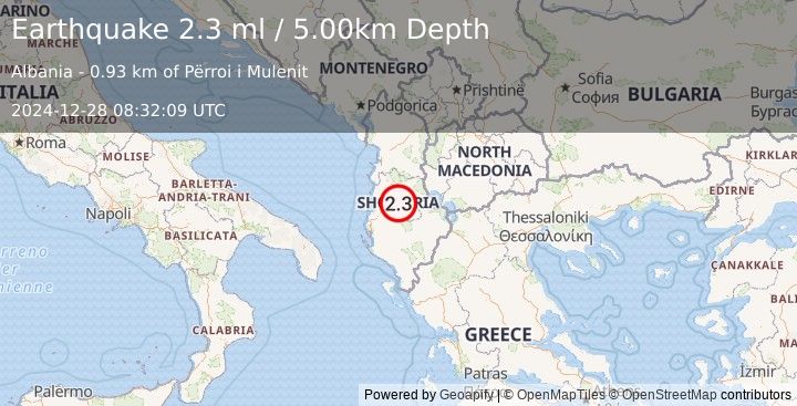 Earthquake ALBANIA (2.3 ml) (2024-12-28 08:32:09 UTC)