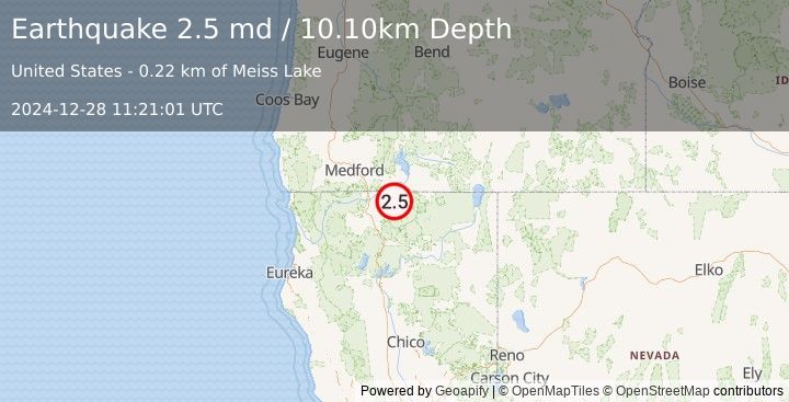 Earthquake NORTHERN CALIFORNIA (2.5 md) (2024-12-28 11:21:01 UTC)