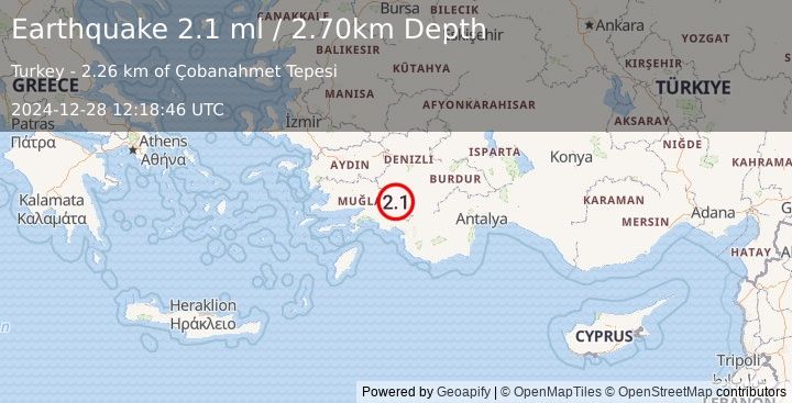 Earthquake WESTERN TURKEY (2.1 ml) (2024-12-28 12:18:46 UTC)