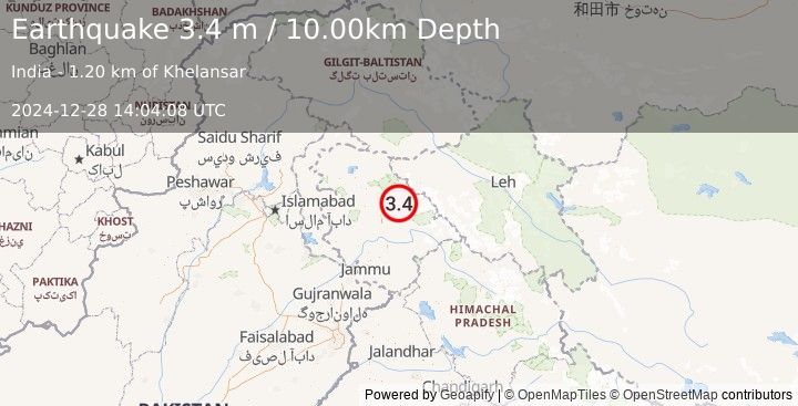 Earthquake EASTERN KASHMIR (3.4 m) (2024-12-28 14:04:08 UTC)