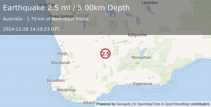 Earthquake WESTERN AUSTRALIA (2.5 ml) (2024-12-28 14:19:23 UTC)