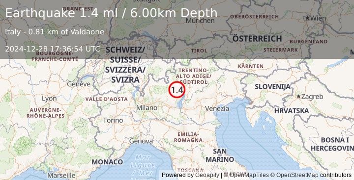 Earthquake NORTHERN ITALY (1.4 ml) (2024-12-28 17:36:54 UTC)