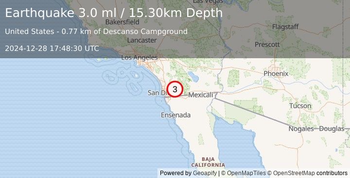 Earthquake SOUTHERN CALIFORNIA (3.0 ml) (2024-12-28 17:48:30 UTC)