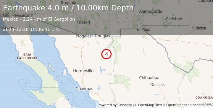 Earthquake SONORA, MEXICO (4.0 m) (2024-12-28 18:36:41 UTC)