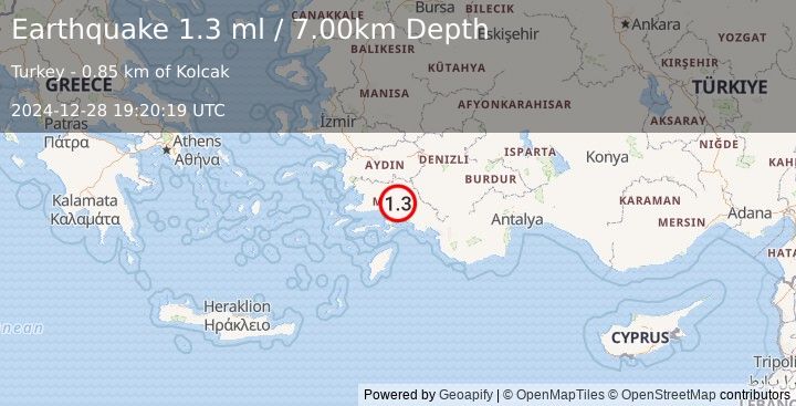 Earthquake WESTERN TURKEY (1.3 ml) (2024-12-28 19:20:19 UTC)