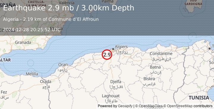 Earthquake NORTHERN ALGERIA (2.9 mb) (2024-12-28 20:25:52 UTC)