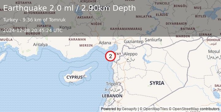 Earthquake CENTRAL TURKEY (1.9 ml) (2024-12-28 20:45:26 UTC)