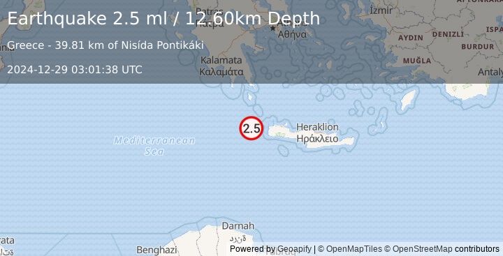 Earthquake CRETE, GREECE (2.5 ml) (2024-12-29 03:01:38 UTC)