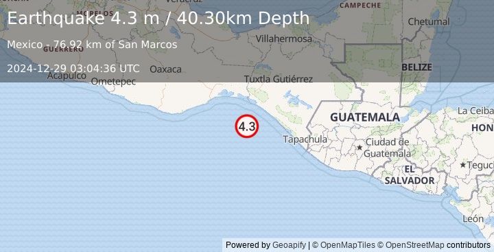 Earthquake OFFSHORE CHIAPAS, MEXICO (4.3 m) (2024-12-29 03:04:36 UTC)