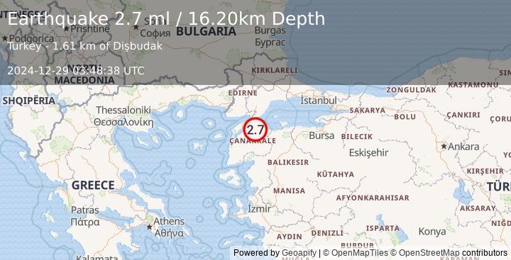 Earthquake WESTERN TURKEY (2.7 ml) (2024-12-29 03:48:38 UTC)