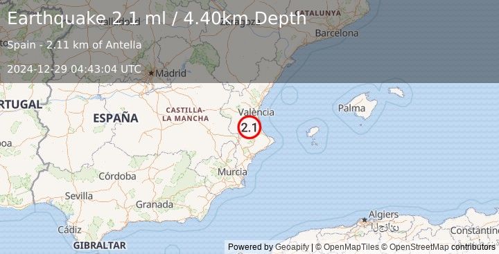 Earthquake SPAIN (2.1 ml) (2024-12-29 04:43:04 UTC)