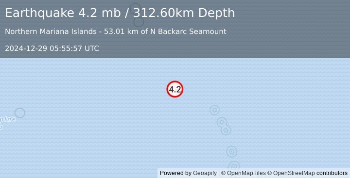 Earthquake MARIANA ISLANDS REGION (4.2 mb) (2024-12-29 05:55:57 UTC)