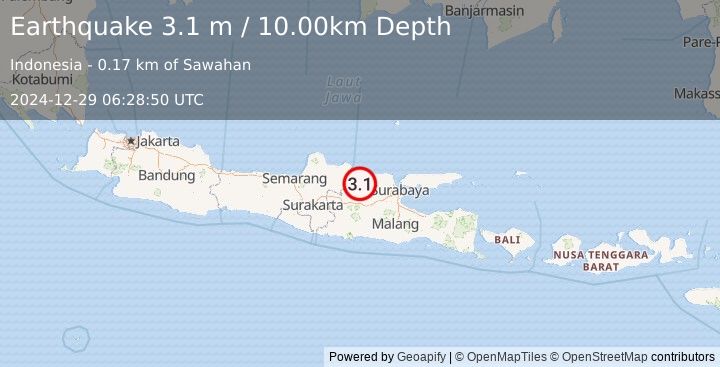 Earthquake JAVA, INDONESIA (3.1 m) (2024-12-29 06:28:50 UTC)