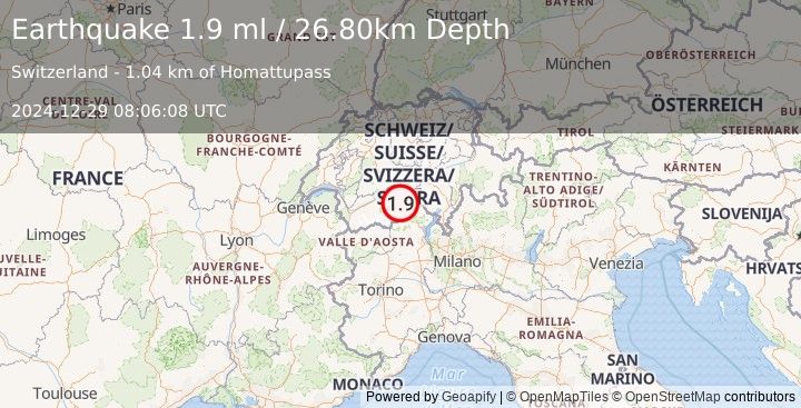 Earthquake SWITZERLAND (1.9 ml) (2024-12-29 08:06:08 UTC)