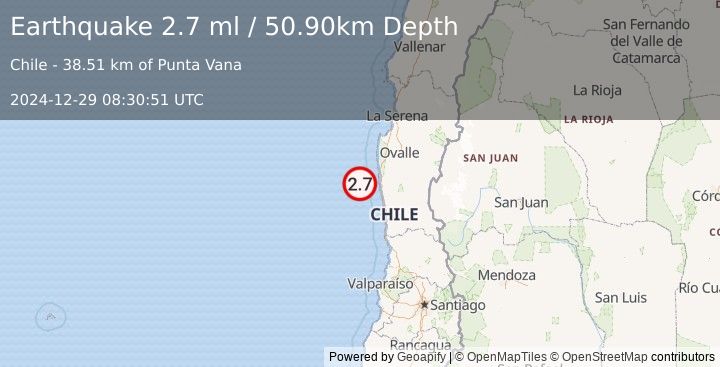 Earthquake OFFSHORE COQUIMBO, CHILE (2.7 ml) (2024-12-29 08:30:51 UTC)