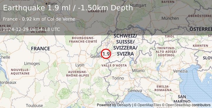 Earthquake FRANCE (1.9 ml) (2024-12-29 08:54:18 UTC)