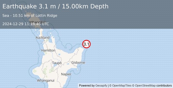 Earthquake OFF E. COAST OF N. ISLAND, N.Z. (3.1 m) (2024-12-29 11:19:46 UTC)