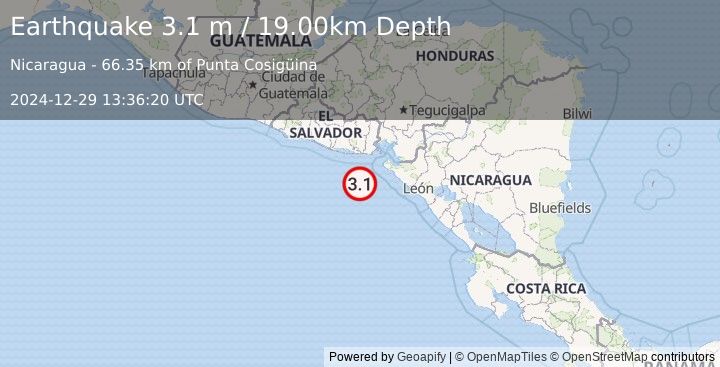 Earthquake OFFSHORE EL SALVADOR (3.1 m) (2024-12-29 13:36:20 UTC)