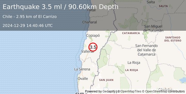 Earthquake ATACAMA, CHILE (3.5 ml) (2024-12-29 14:40:46 UTC)