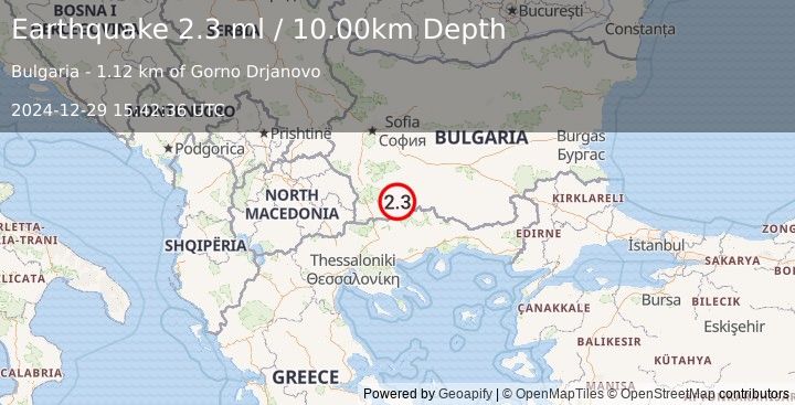 Earthquake BULGARIA (2.3 ml) (2024-12-29 15:42:36 UTC)