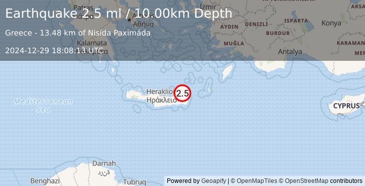 Earthquake CRETE, GREECE (2.5 ml) (2024-12-29 18:08:13 UTC)