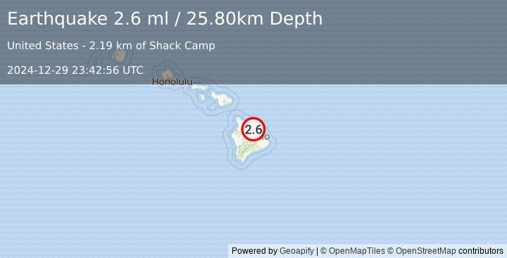 Earthquake ISLAND OF HAWAII, HAWAII (2.6 ml) (2024-12-29 23:42:56 UTC)