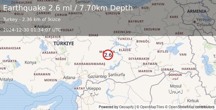 Earthquake EASTERN TURKEY (2.6 ml) (2024-12-30 01:34:07 UTC)